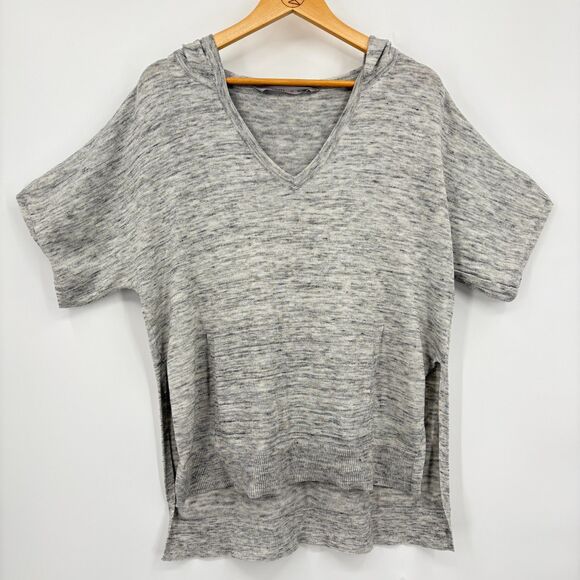 ATHLETA Oversized Short Sleeve Hooded Grey Pullover, Sz XS, Side Slits Cover Up - Picture 11 of 11